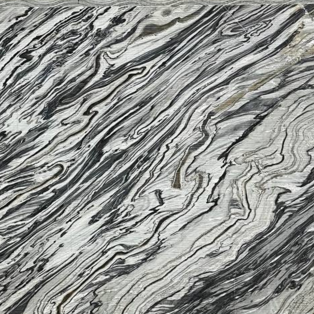 Silver Stream marble countertop and flooring with intricate veins of varying shades of grey in USA.